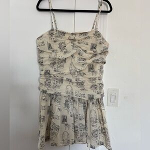 Abercrombie & Fitch Cream Mini Dress with Black Sketch Print